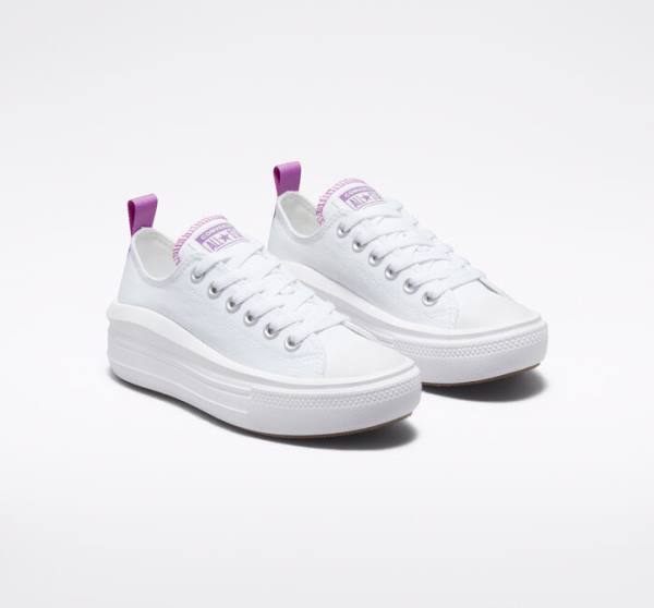 Boty Nízké Converse Chuck Taylor All Star Move Platformyě Bílé Fialové Bílé | CV-547VRM