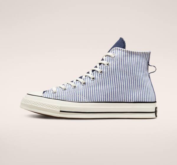Boty Vysoké Converse Chuck 70 Crafted Stripe Indigo Černé | CV-074YXC