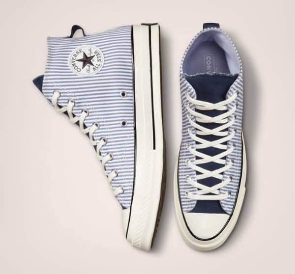 Boty Vysoké Converse Chuck 70 Crafted Stripe Indigo Černé | CV-074YXC