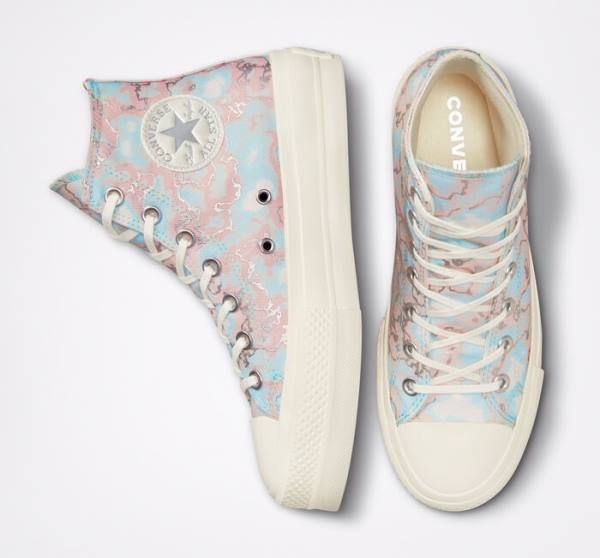 Boty Vysoké Converse Chuck Taylor All Star Lift Platformyě Marble Stříbrné | CV-073IML