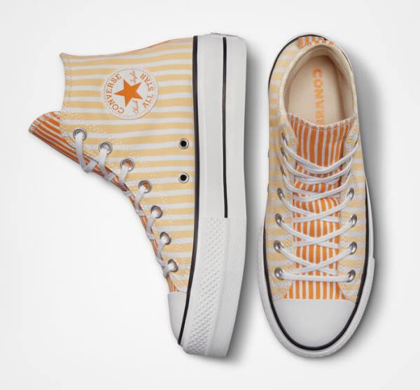 Boty Vysoké Converse Chuck Taylor All Star Lift Platformyě Stripes Bílé Mango Tmavě Žluté | CV-132JAZ