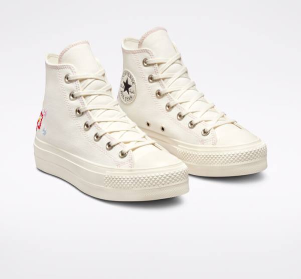 Boty Vysoké Converse Chuck Taylor All Star Lift Platformyě Floral Embroidery Černé Růžové | CV-240ADE
