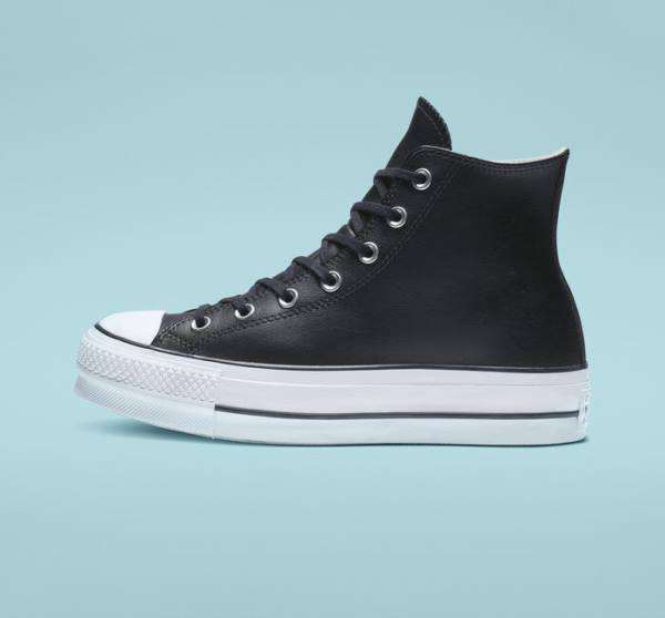 Boty Vysoké Converse Chuck Taylor All Star Platformyě Clean Læder Černé Bílé | CV-347MUN