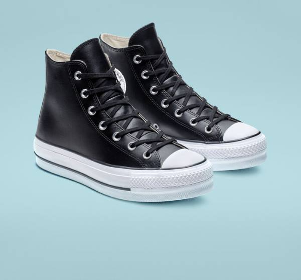 Boty Vysoké Converse Chuck Taylor All Star Platformyě Clean Læder Černé Bílé | CV-347MUN