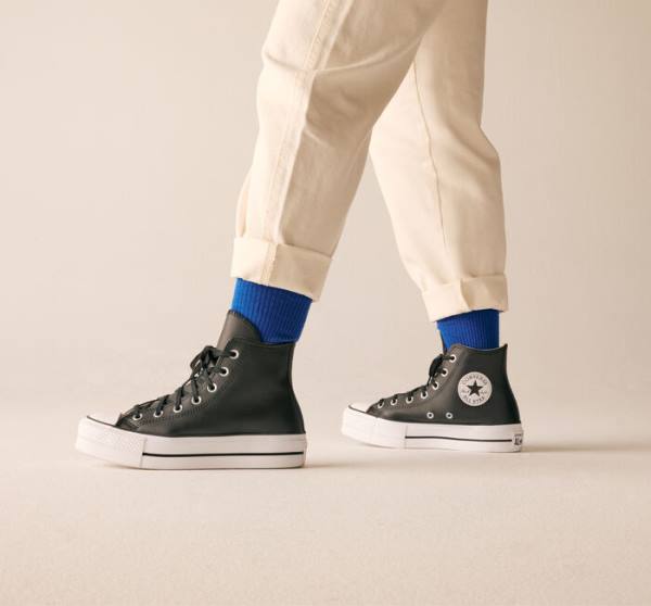 Boty Vysoké Converse Chuck Taylor All Star Platformyě Clean Læder Černé Bílé | CV-347MUN