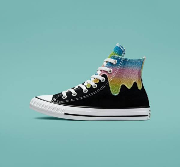 Boty Vysoké Converse Chuck Taylor All Star Glitter Drip Černé Béžový Bílé | CV-654JFQ