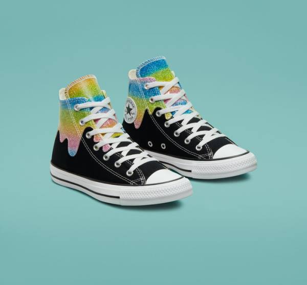 Boty Vysoké Converse Chuck Taylor All Star Glitter Drip Černé Béžový Bílé | CV-654JFQ