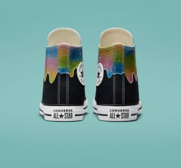 Boty Vysoké Converse Chuck Taylor All Star Glitter Drip Černé Béžový Bílé | CV-654JFQ