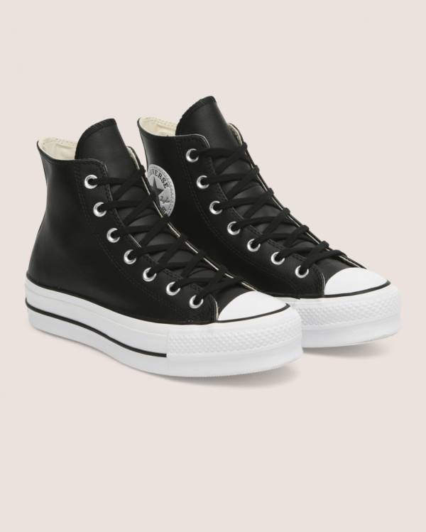 Boty Vysoké Converse Chuck Taylor All Star Lift Clean Læder Černé | CV-673GBI
