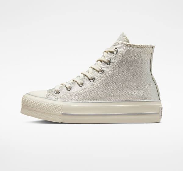 Boty Vysoké Converse Chuck Taylor All Star Lift Platformyě Metallic Twill Stříbrné Stříbrné | CV-752AHK
