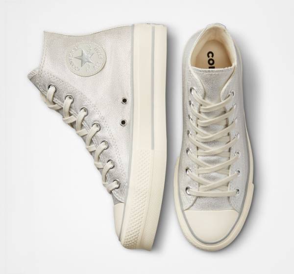 Boty Vysoké Converse Chuck Taylor All Star Lift Platformyě Metallic Twill Stříbrné Stříbrné | CV-752AHK