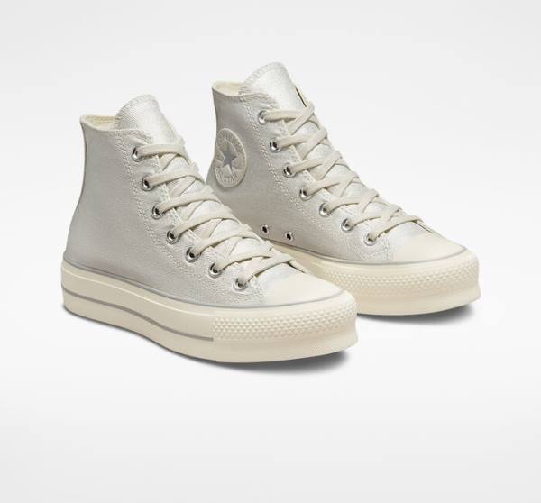 Boty Vysoké Converse Chuck Taylor All Star Lift Platformyě Metallic Twill Stříbrné Stříbrné | CV-752AHK