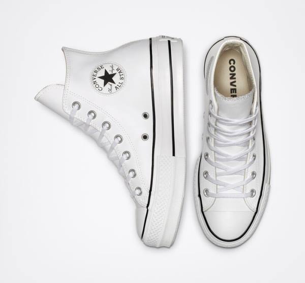 Boty Vysoké Converse Chuck Taylor All Star Lift Platformyě Læder Bílé Černé Bílé | CV-835DZS